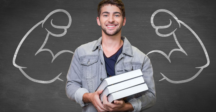 Student ist glueklich mit seinem Logistik Studiengang